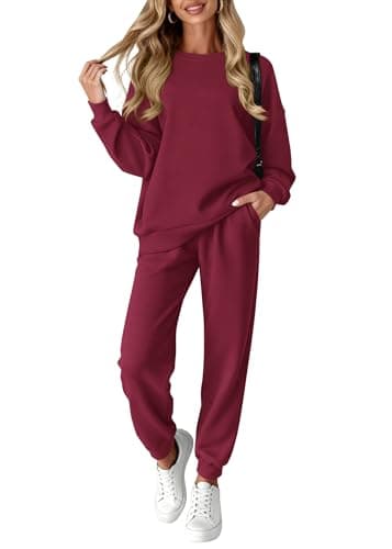 KIRUNDO Sweatsuits Women 2 Piece Outfit Matching Workout Lounge Sets Spring Fall Clothing Tracksuit Airport Travel Outfits(Burgundy,X-Large) - Image 1