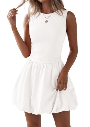 KIRUNDO Summer Bubble Dress for Women 2026 Casual Mini Spring Bodycon Cocktail Dresses Sleeveless Drop Waist Sundress Beach(Beige White, XX-Large) - Image 1