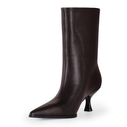LACIKOSZ Womens Kitten Heel Boots, Pointed Toe Stiletto Faux Leather Mid Calf Ankle Booties for Women, Elegant Dress Boots for Fall & Winter Outfits - Image 1