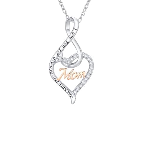 Juvux Infinity Heart Necklace Jewelry for Women - 925 Sterling Silver Exquisite Zircon 18K Gold Plated Rose Gold Grandma Mom Pendant Adjustable Chain Gifts for Birthday Mothers Day Christmas (Mom) - Image 1