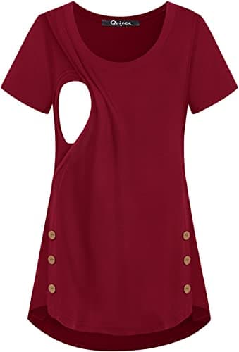 connche Nursing Tops for Breastfeeding Summer, Quinee Ladies Round Neck Short Sleeve Summer Plus Size Nursing Breastfeeding Tops Irregular Hem Layered Functional Feeding Tunic Blouses - Image 1