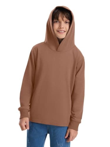 Humordream Boys Hoodies Long Sleeve Pull-on Lightweight Solid Casual Hooded Sweatshirts 5-14 Years Coffee - Image 1