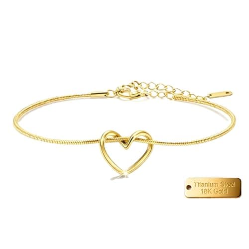 Titanium Steel (Not Rust, Resist Corruption, Easily Clean) 18K Gold Heart Pendant Bracelet - Elegant Snake Chain StyleAccessory - Image 1