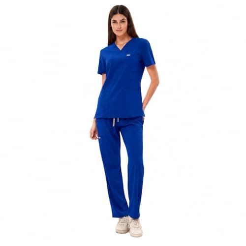 YEZEX Women's Ultra-Light Medical Scrub Set-130GSM Summer Cooling Fabric-4-Way Stretch, Cargo Pants & V-Neck Top-6-Pocket - Image 1