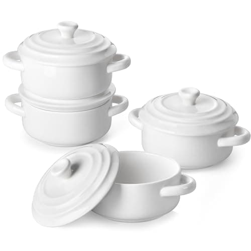 MALACASA Mini Cocotte Set - 14 OZ Small Casserole Dishes with Lids and Handles, Ceramic Mini Dutch Oven Set of 4, Small Baking Ramekins for Lasagna, Soufflé, Oven, Microwave & Dishwasher Safe, Series BAKE.BAKE - Image 1