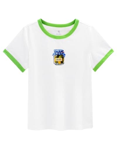 Stelle Girls Graphic Tees Short Sleeve Girls Shirts Cute Tops Crew Neck Casual Basic Summer T-Shirt for Kids Teen 8-9 Years(Rise and Brine|White,M) - Image 1