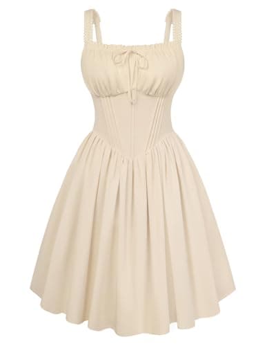 Scarlet Darkness Corset Mini Dress for Women Teen Lace Trim Spaghetti Strap Dresses Graduation Homecoming Short Sundress Oyster White XL - Image 1