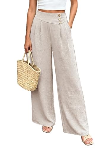 RICHSTORY Wide Leg Palazzo Pants for Women Dressy Casual Summer High Waisted Flowy Pants with Pockets 2026 Beach Vacation Clothes Apricot Small - Image 1