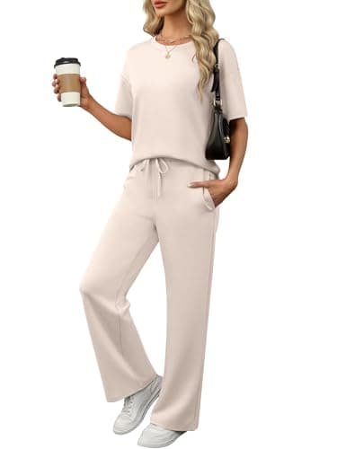 ANRABESS Lounge Sets for Women 2 Piece Summer Casual Travel Outfits 2026 Short Sleeve Wide Leg Pants Matching Set Sweatsuits - Image 1