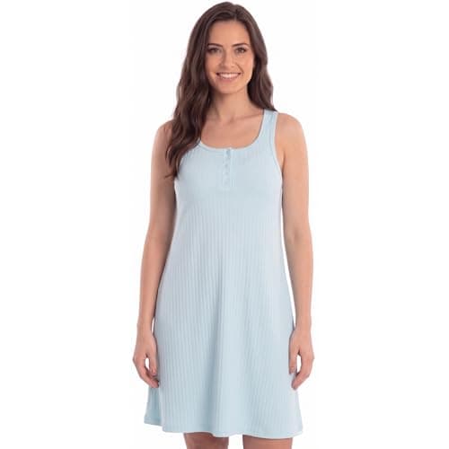 Just Love Women's Sleeveless Henley Nightgown, Soft Stretch Tank Sleep Shirt Dress, Blue, 2X - Image 1