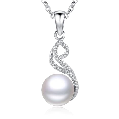 Sebina Pearl Pendant Necklace for Women,925 Sterling Silver Pendant Jewelry,Anniversary Christmas Birthday Valentines Gifts for Wife, Mom, Dauhter, Girlfriend,Her - Image 1