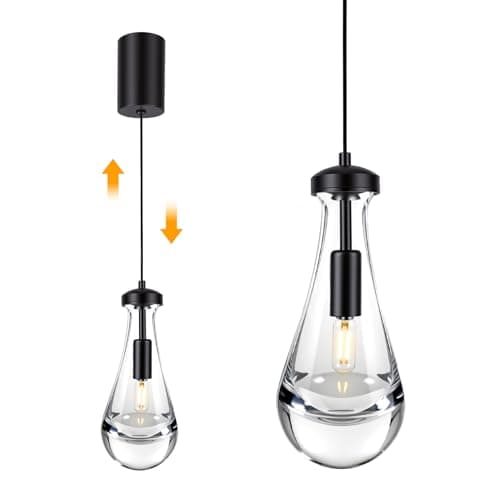 Built-in Integrated Lifting Mechanism Adjustable Raindrop Pendant Light, Adjustable 15"~70",Light Size 4.72" x 11.61",Modern, Crystal Glass, Living Room, Bedroom, Hallway, Kitchen Island... - Image 1