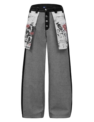 Aelfric Eden Vintage Graffiti Wide Leg Jeans Baggy Barrel Jeans Reverse Big Pocket Denim Trouser Unisex Black 32 - Image 1