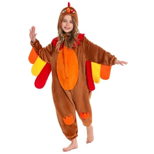 OLAOLA Turkey Kids Onesie, Thanksgiving Unisex Animal Onesies, Plush Cosplay Pajamas for Girls Boys, One Piece Sleepwear Halloween Costume - Image 1