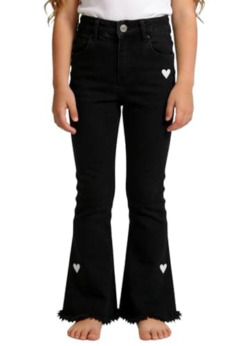 SELINK Girls High Waisted Flared Jeans Heart Embroidery Stretch Denim Pants for Kids 6-15Y Black 6 - Image 1