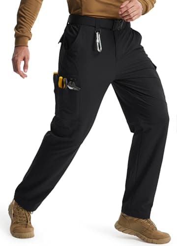 Libin Men's Work Pants Hiking Cargo Pants Water Resistant Stretch Tactical Outdoor Trousers with 9 Pockets, Black, 32W x 34L - Image 1