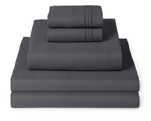 Mellanni Split King Sheets Set - 5 PC Iconic Collection Bedding - Hotel Luxury, Extra Soft, Cooling Bed Sheets - Wrinkle, Fade, Stain Resistant (Split King, Charcoal) - Image 1