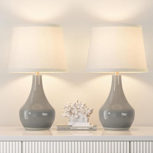 Seealle Modern Ceramic Table Lamps for Night Stands - Bedside Lamps Set of 2 for Nightstand, 19.4" Grey Bedroom Lamp for Living Room Cute Desk End Table Office Guest Room Dresser Rocker Swtich - Image 1