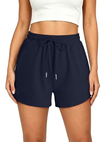 KISSMODA Women's Navy Blue Casual Jersey Shorts Mid Rise Elastic Waist Pockets Soft Sleepwear Walking Daily Outdoor Relaxed Fit Short Bottoms DarkBlue S - Image 1