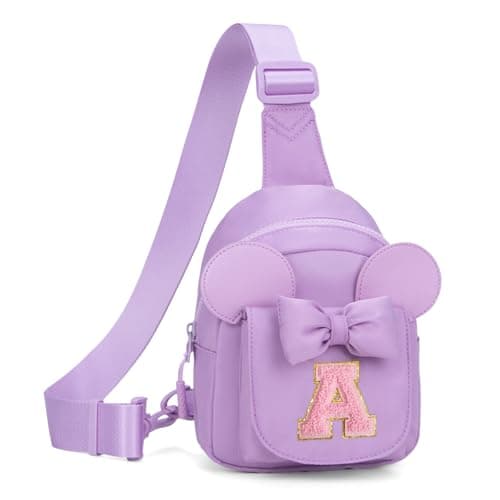 Viverte Birthday Gifts for Girl Initial Sling Bag Fanny Packs Cute Mouse Ear Crossbody Bag Travel Daily Purse for Daughter Girls(Lavender-A) - Image 1