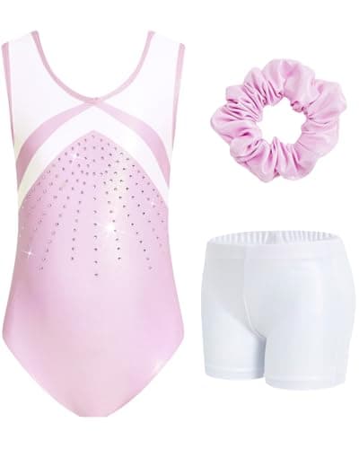 JiAmy Gymnastics Leotards for Girls with Shorts Sparkly Ballet Dance Outfit Activewear for Girls 9-10 Years - Image 1