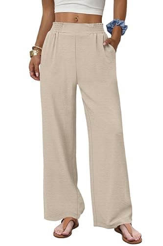 Sampeel Pantalones De Lino para Mujer 2026 Palazzo Wide Leg Petite Pants for Women Casual Summer Loose Slacks for Women Fashion Clothes High Waisted Baggy Boho Trousers Pants Apricot XS - Image 1