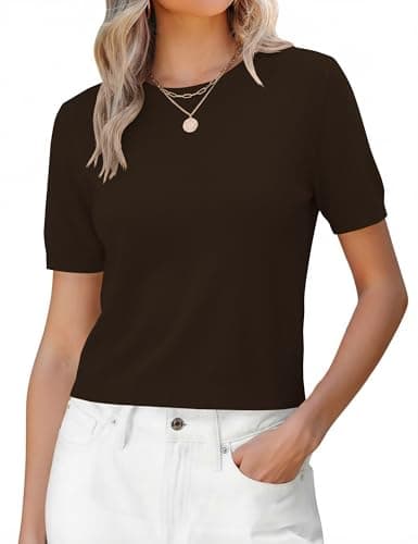 LaGracia Sweaters for Women Short Sleeve Cropped Sweaters Wool Blend Cashmere Crew Neck Lightweight Business Casual Summer Spring Sweater Crop Tops Vacation Outfits Green S - Image 1
