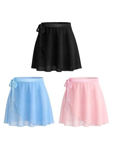 JiAmy 3 Pack Tutu Girls Ballet Wrap Skirt Chiffon Dance Skirt for Toddler Kids Adjustable Tie for Dance Party 9-10 Years - Image 1