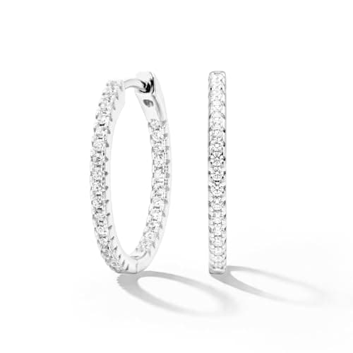 925 Sterling Silver Earrings, 14K Gold Plated Diamond Hoop Earrings for Women, Hypoallergenic Lightweight Trendy Earrings with Cubic Zirconia for Her Jewelry Gifts (WHITE GOLD, Medium) - Image 1