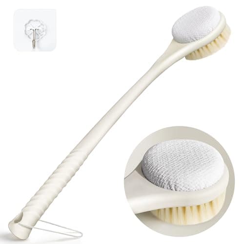 CYMPHW Back Scrubber for Shower with Long Handle, Dual-Sided Bath Brush with Soft Bristles & 150D Exfoliating Cloth, Anti-Slip Grip, Lightweight Back Washer for Shower, Men & Women (Light Yellow) - Image 1