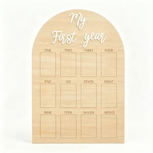 My First Year Photo Frame,wooden 12 month picture frame for baby first year, t 2x3 Inch Picture Holder With Hang Hooks, Desktop Display For Infant 0-12 Months, Birthday Party, Baby Birthday Keepsake Gift