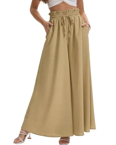 HONGTEYA Women's Summer Wide Leg Palazzo Pants (US, Alpha, Small, Regular, Regular, Khaki) - Image 1