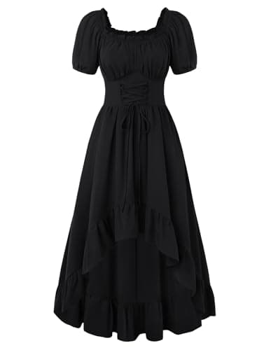 Scarlet Darkness Renaissance Costume Women Corset Dress Puff Sleeve Fairy Milkmaid Dresses Black M - Image 1