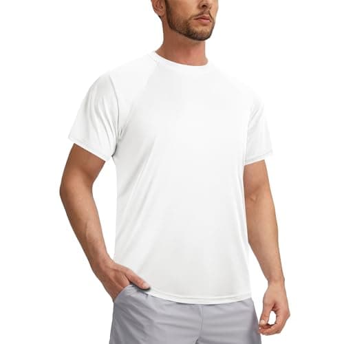 3rd hill Mens Swimming Shirts Short Sleeve UPF 50 Quick Dry Sun Protection Rash Guard Shirts for Fishing Running White XXL - Image 1