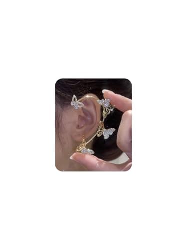 YRlilicc 2Pcs Butterfly Ear Cuffs Earrings for Women Rhinestone Non Piercing Ear Cuff Clip On Earrings Silver Butterfly Ear Wrap Climber Jewelry for Prom Party Wedding - Image 1
