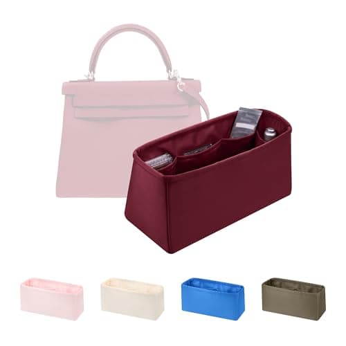 KINGS IN BAG Women's Purse Organizer Insert - Satin & Lightweight Fabric with Inside Pockets, Portable for Commute, Travel, Shopping, and Evening, Multicolor Options, Fits for Kelly 35(Rouge H, KL35) - Image 1