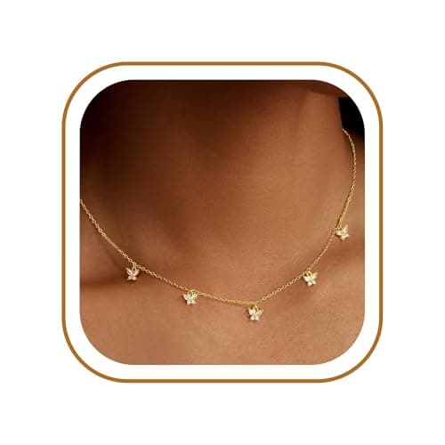 Ursteel 14K-Gold-Plated Butterfly Necklace for Women, Dainty 14K-Gold-Plated Necklace for Women Non Tarnish Station Necklaces Cubic Zirconia Butterfly Wedding Prom Bridesmaids Gifts - Image 1