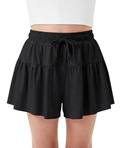 Stelle Girls Athletic Shorts Flowy 2 in 1 Butterfly Short Running Soccer Tennis Sports Shorts with Pocket,Black,4-5T - Image 1