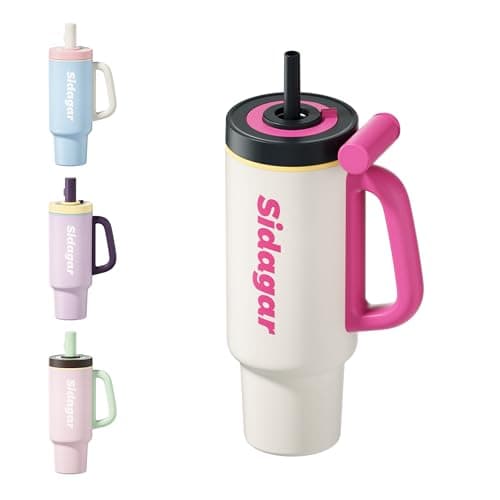 Sidagar 36oz Insulated Tumbler with Handle, Ceramic Lined Stainless Steel Water Bottle, Leak-Resistant Travel Coffee Mug with Push Button Lid, Cup Holder Friendly for Tea & Daily Use, White - Image 1