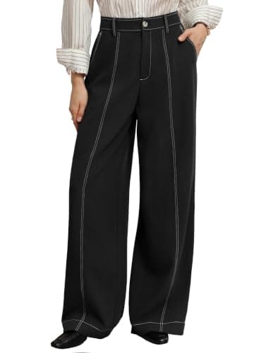 GRACE KARIN Work Pants Women, High Waist Straight Wide Leg Trousers, Fall Winter Business Casual Formal Bottoms Black S - Image 1