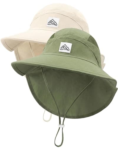 Toddler Baby Sun Hat UPF 50+ Kids Summer Outdoor Sun Hats for Boys Girls Beach Fishing Hat Age 0-8 Years (US, Age, 8 Years, 15 Years, Beige+Military Green) - Image 1