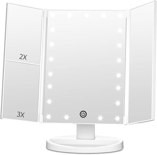 FASCINATE Trifold Vanity Mirror with Lights, Lighted Makeup Mirror 2X/3X Magnification, 21 LED Touch Dimming, Dual Power 180° Rotation Lit Beauty Table Mirror, Make up Mirror with Lighting - Image 1