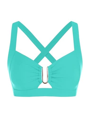 ZAFUL Mint Green Push Up Swimsuit Tops U-Wired Cross Back Vintage Bikini Top Retro and Vintage Womens Bathing Suit Tops Only (Mint Green S) - Image 1