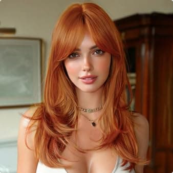 NOSTALGIA Ginger Wig with Bangs for Women, 20 Inch Layered Hairstyle with 4x4 Realistic Scalp,Free Parting,Heat Resistant for Daily Party Cosplay Use - Image 1