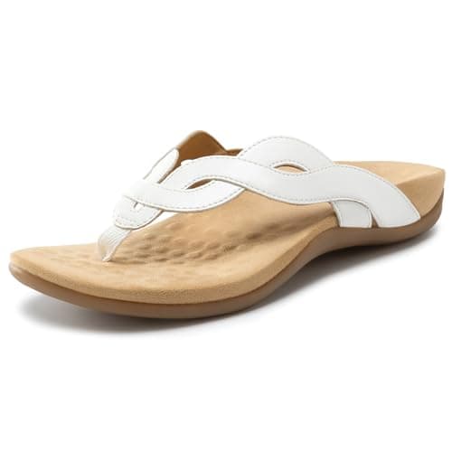 Rihero Orthopedic Sandals for Women Arch Support Flip Flops Orthotic White Sandals Comfortable Casual Thong Flat Sandals for Summer Vacation Size 5.5 - Image 1