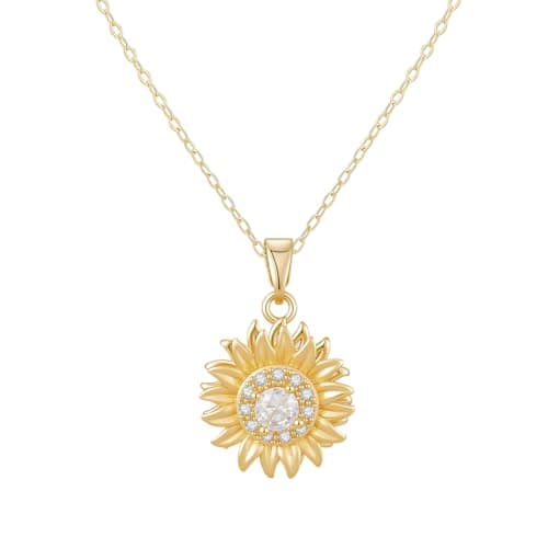 Sunflower Necklace for Women 18K Gold Plated Spinning Anxiety Pendant for anti-stress, You Are My Sunshine Fidget Rotatable Jewelry with 5A Cubic Zirconia Valentine’s Day Birthday Christmas Gifts for Wife Her (18K Gold Plated-Type1) - Image 1