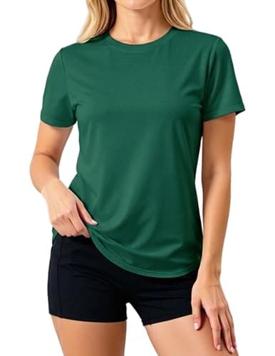 LETSEE Workout Short Sleeve Tops for Women Side Slit Hem Tee Crew Neck T-Shirt Lightweight Everyday Basic Top Blue Green - Image 1
