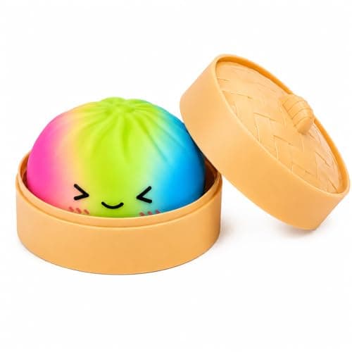Mystery Squishies Dumplings, Rainbow Dumpling Squishies, Colorful Bao Bun Squishys with Food Steamer Box, Giant Dumpling Stress Ball, Soft Squeeze Desk Toy, Washable Fidget Sensory Toy - Image 1