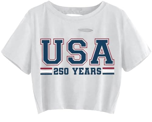 4th of July Shirts Women 250 Anniversary USA Shirt Patriotic Ripped Crop Tops American Flag Graphic Tee Top - Image 1