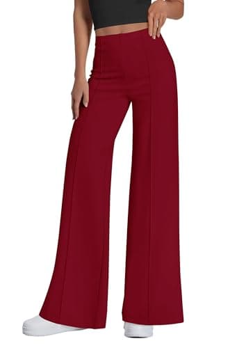 PRETTYGARDEN Women's Wide Leg Palazzo Pants 2025 Dressy Casual Lounge Workout Sweatpants High Waisted Trousers(Wine Red,X-Large) - Image 1